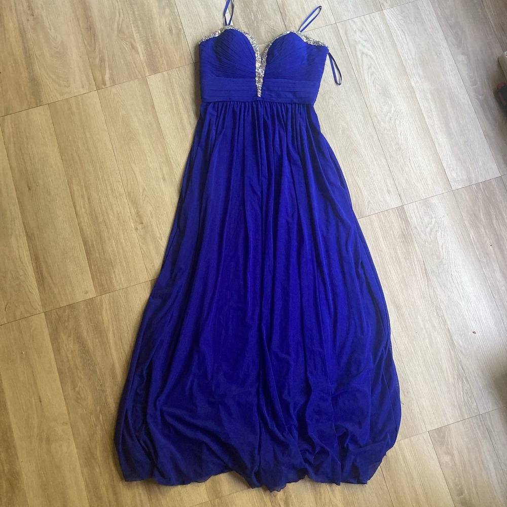 Beyond By Jovani Vtg Size 10 Blue Dress Prom Formal Crystal Beaded homecoming
